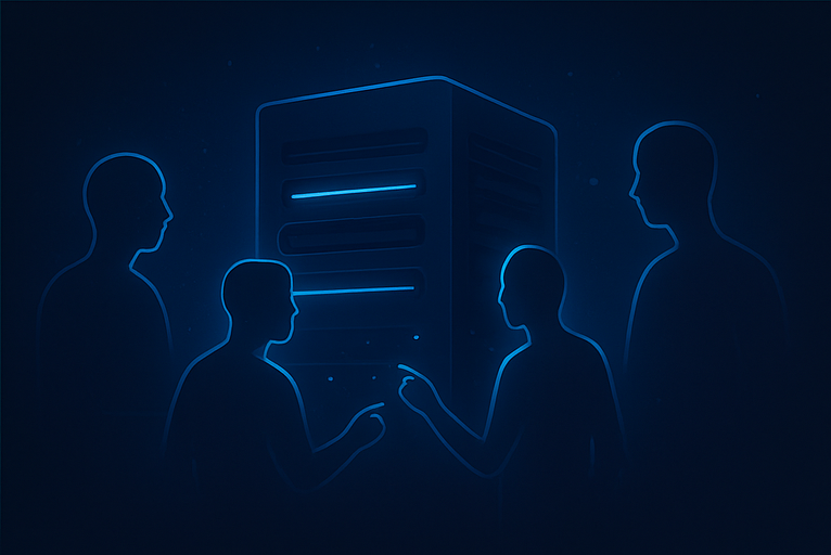 Varias personas conectadas simultáneamente a un servidor VPS, destacando la importancia de respaldos para servidores VPS nube en entornos con RDP ilimitado.