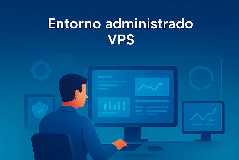 Técnico supervisando servidores virtuales VPS administrados