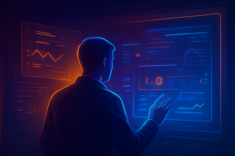Técnico manipulando una interfaz holográfica que representa el soporte constante de un proveedor que ofrece servidor, soporte y configuración inicial.