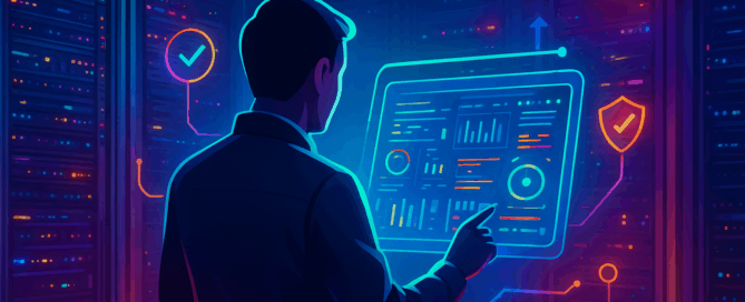 Técnico revisando la configuración inicial de un servidor en centro de datos con soporte profesional y tecnología avanzada, concepto de proveedor que ofrece servidor, soporte y configuración inicial.