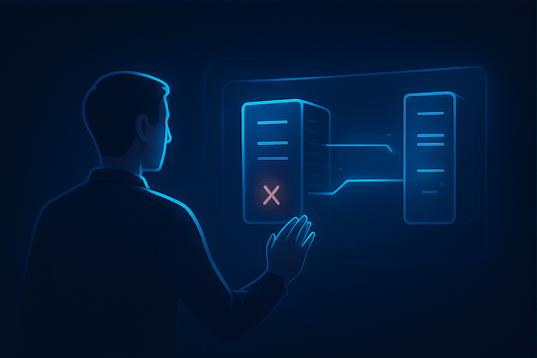 Técnico revisando una restauración digital de un servidor VPS como parte del proceso de respaldos para servidores VPS nube.