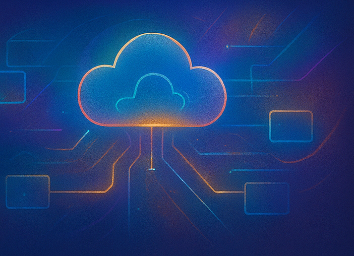 Nube energética con circuitos y flujos de datos que representan la protección de un servicio con respaldo automático y soporte para mis aplicaciones