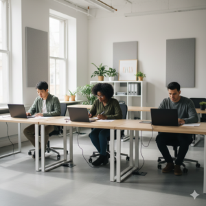 Usuarios empresariales trabajando simultáneamente en Odoo.