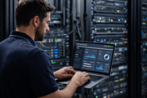 Configuración de servidores virtuales VPS system administrator configuring virtual private server