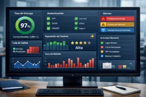 email profesional para empresas con software en línea con panel operativo y métricas de entrega