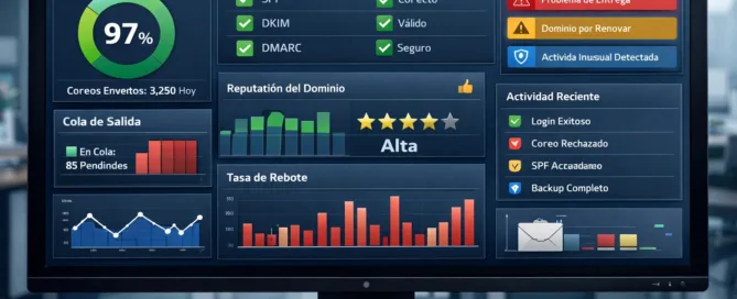 email profesional para empresas con software en línea con panel operativo y métricas de entrega