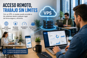 equipo empresa acceso remoto VPS trabajo colaborativo nube tecnologia
